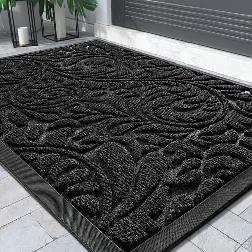 Yimobra Door Mat, Heavy Duty Front Welcome Mats For Home Entrance Outdoor Indoor, Doormat for Outside Back Patio Floor Entry Porch Garage Office, 75 x 43 cm, Black