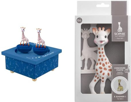 Trousselier 6295195 Spieluhr mit tanzenden Figuren für Kinder, Giraffen, blau, Sophie die Giraffe, magnetisch, Musikbox, Musikspieluhr & Sophie la Girafe – Sophie la Girafe Award-Geschenkset