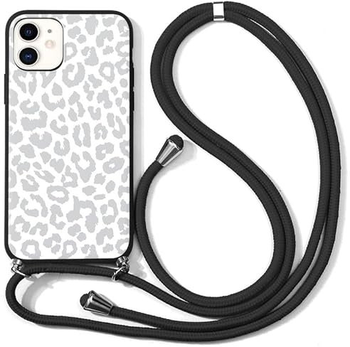 Xylota Handykette Handyhülle für iPhone 11 6,1 Hülle mit Band, Einstellbar zum Umhängen Kordel Case mit Aesthetic Muster Leopard, Weich TPU Bumper Dünn Silikon Stoßfest Schutzhülle Cover, Schwarz
