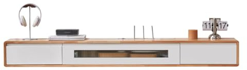Étagère Flottante pour sous la télévision,Meuble TV Flottant,Petit Meuble TV Moderne avec 2 tiroirs,Console multimédia Murale,pour Chambre à Coucher,Salon (Couleur: Blanc-B,Taille: 140 cm)