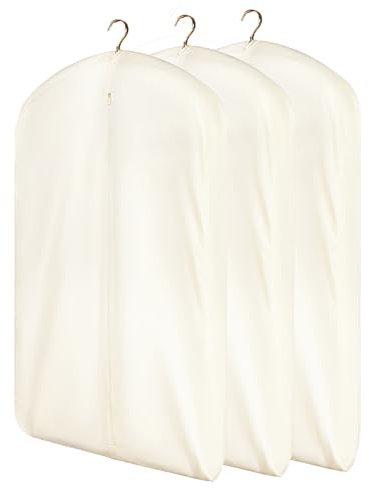 DOUZIO Custodie per Abiti in Cotone, Copriabiti Antipolvere, 3 Pezzi Di Custodia Porta Abiti Traspiranti Con Cerniera in Metallo, Copri Abiti Da Armadio per Pellicce, Visoni 140×58cm, Più Amp