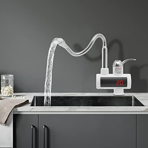 Elektrischer Wasserhahn mit Durchlauferhitzer, 360°Drehbar Wasserhahn, Sofortiger Warmwasserbereiter Warmwasserhahn Elektrisch Küchenarmatur Heizung mit LCD Temperaturanzeige für Häuser Küchen