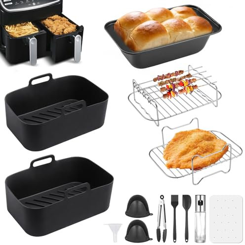 Hejo 12 PCS Air Fryer Accessories for Ninja AF400UK AF451UK Tower T17088, Silicone Air Fryer Liners, Air Fryer Racks, Bread Pan, Egg Molds etc, for Microwaves, Ovens, Refrigerators