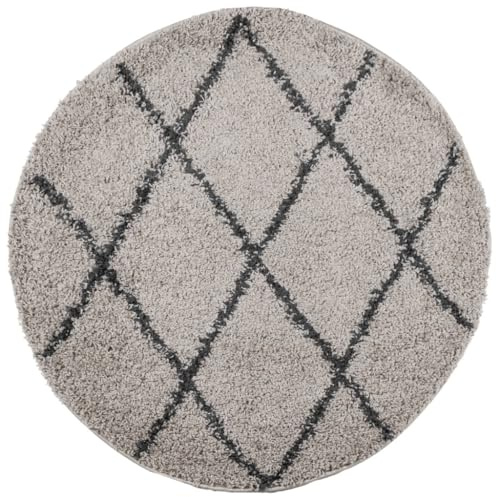 vidaXL Teppich, Wohnzimmerteppich Shaggy Hochflor Rund, Flurteppich Langflor Flauschig Pflegeleicht, Modern Beige Anthrazit Ø 280cm