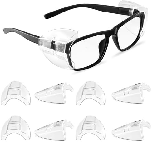 COMNICO 4 Paar Sicherheit Auge Brillen Seitenschutz Klar Transparenter Seitenschutzbrille Schutzschilder Flexibler Aufsteckschutz für Kleine bis Mittlere Brillen