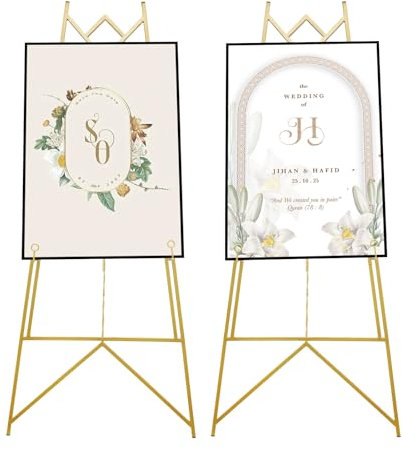 Lot de 2 chevalets de bienvenue pour mariage - 50 x 112 cm - Pliables - En métal - Réglable au sol - Pour panneaux de mariage et affiches