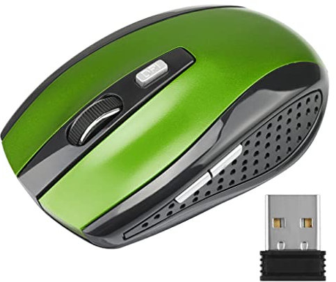 budiniao Souris Optique sans Fil d'ordinateur avec récepteur USB Vitesse 6 Boutons Souris de Jeu DPI réglable Ordinateur de Bureau Portable, Vert