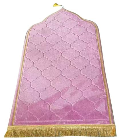 AIGOUT Tapis de prière musulmane, en velours épais et doux, portable, tapis de prière turc, Janamaz Sajada pour homme et femme, uni, cadeau pour le Ramadan, l'Aïd (rose foncé)