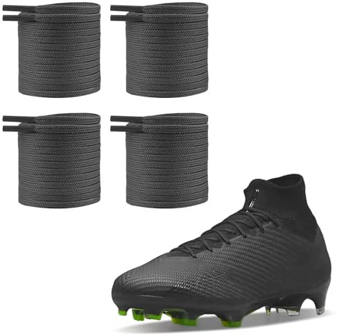 UamGlsob 2 Paar 4mm Flache Dünne Fußballschuh Schnürsenkel, Shoelaces Schuhbänder Ersatz für Rugby Stiefel, High/Low Top Fußball Sportschuhe (Black, 54/140cm)