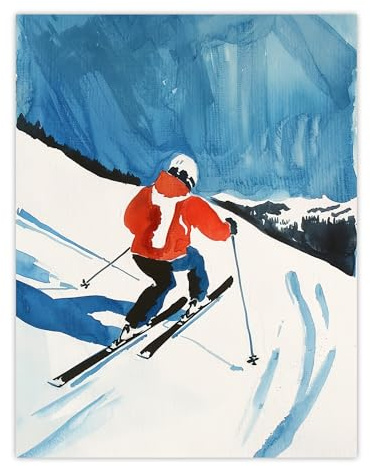 Artery8 Austria Skier Skiing Winter Sport Ski Watercolour Living Room Extra Large XL Wall Art Poster Print
