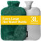 Qomfor XXL Large Hot Water Bottle with Faux Fur Cover (3L) – Soft Fluffy Hot Water Bottle for Bed, Back Pain & Menstrual Cramps – Long Lasting (Green)
