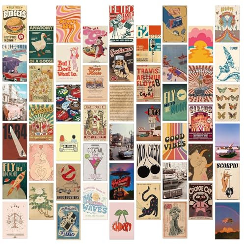 Lot de 50 cartes postales et impressions de cartes postales vintage - Décoration murale - Esthétique - Décoration vintage pour chambre à coucher, salon, couloir - 10 x 15 cm