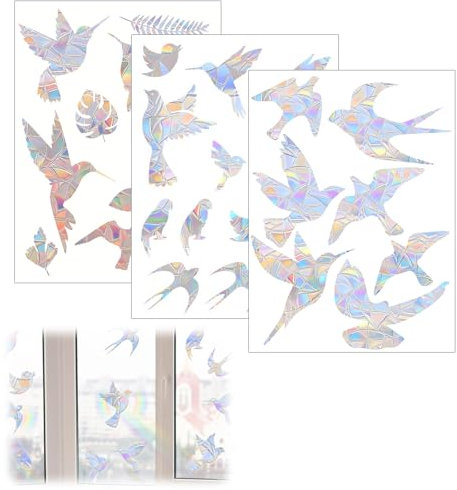 32 Piezas Suncatcher Sticker Adhesivos para Ventanas de Arcoíris Pegatinas Ventana Pajaros Pegatinas para Ventana con Diseño de Siluetas de Pájaros y Siluetas Pegatinas para Ventanas a Prueba de Aves