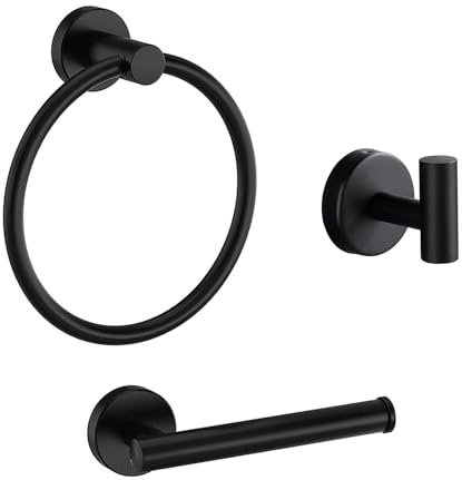 Lot de 3 porte-serviettes et porte-rouleaux de papier toilette, noir mat, 090308