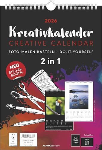 Alpha Edition - Kreativ-Kalender A4 2 in 1 Schwarz & Weiß 2026 – Bastelkalender (21×29,7 cm) mit beidseitigem Design & Platz für Fotos, ideal zum ... Titelblatt: Do it yourself calendar