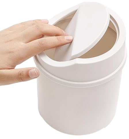 Sucritude Tiny Desktop Trash Bin, PP Material, Small Waste Paper Bin, With Lid, 2.7L Capacity, White