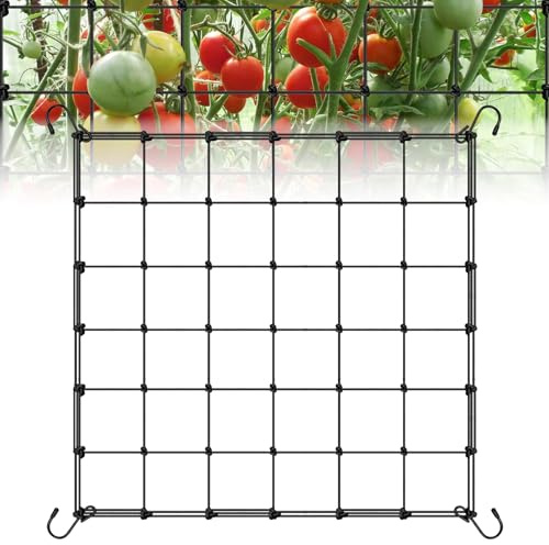 Scrog Netz 90 x 90cm Wachsen Zelt Netz, Grow Netz mit 4 Haken, für Pflanzen, Gemüse, Obst, Elastische Spalier Netz, Ranknetz für Pflanzen, Passend für Garten, Balkone, Hof, Gartenarbeit