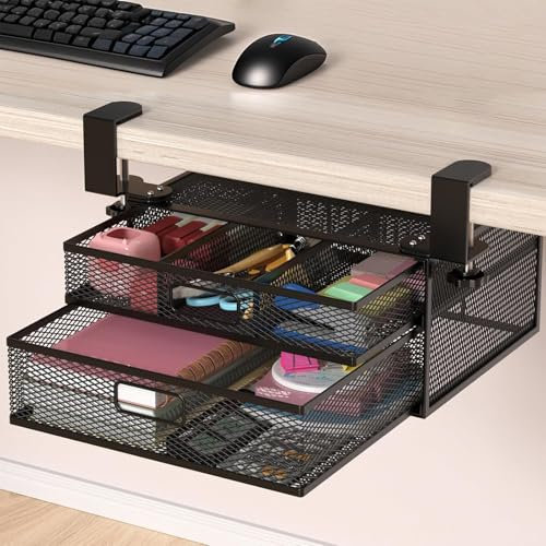 Jenmayt Organizador de cajones para debajo del escritorio,Cajas Organizadoras de Almacenaje con abrazadera,sin taladrar,para suministros y accesorios de oficina y hogar