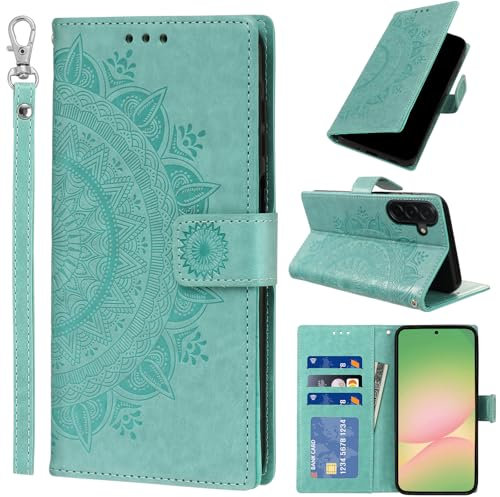 Pnakqil Coque pour Samsung Galaxy A56/A36 5G avec Dragonne Portable, Téléphone Etui Protection, Pochette Portefeuille Porte-Cartes Support Rabat Cuir PU Magnétique Étui avec TPU Phone Housse, Vert