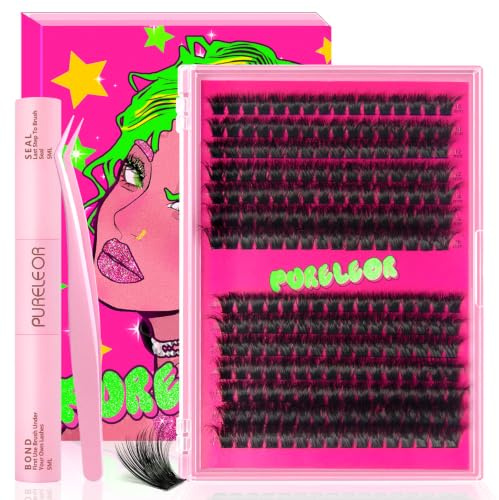 PURELEOR Individual Cluster Lashes Kit Lash Extensions Set DIY Multiple styles Eyelash Clusters with Bond and Seal Tweezers 100D Curl Mixed 10-16mm