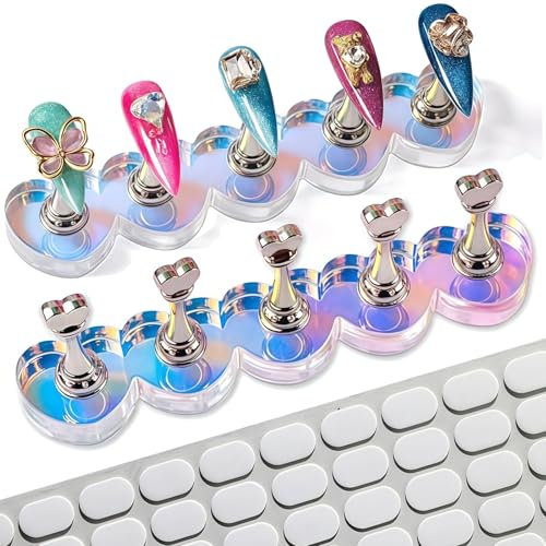 AstraGlam 2PCS Heart Nail Stand Set for Press Ons, Magnetic Nail Polish Holder with Aurora Finish, Acrylic Nail Stand for Painting, Nail Accessories for DIY Nails