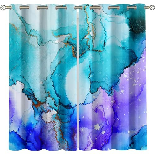 SVTUSR Vorhänge Wohnzimmer Blickdicht Gardinen Verdunkelungsvorhang Schlafzimmer Kinderzimmer Thermovorhang Fensterdekoration 3D Hellblau Ösenschal 2Er Set 200X214Cm