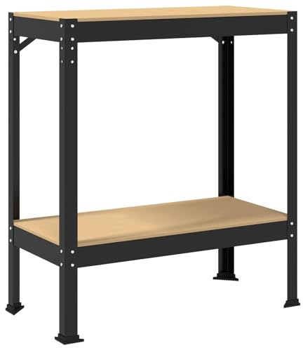 vidaXL Werkbank mit Regal Schwarz 81 x 41 x 91 cm Sperrholz und Metall, Industrielle Werkbank, vielseitige Garage-Station, strapazierfähiger Tisch, praktischer Stauraum