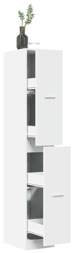mtlskopl Klassischer Apothekerschrank Weiß 30 x 41 x 174,5 cm Holzwerkstoff mit 4 Schubladen Modernes Design und Stauraumwunder für Küche Büro Wohnzimmer und Flur