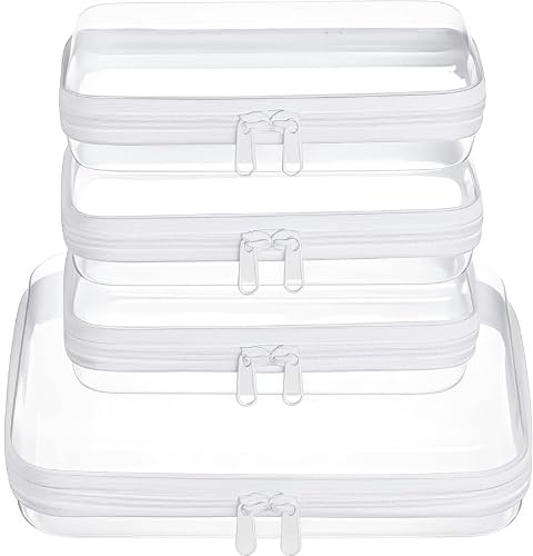 4 pcs Clear Zipper Pouches,Hard Shell Zipper Case, Toiletry Bag for Travel, Clear Diaper Bag, Toiletry Pouch, Travel Organizer, Cosmetic Bag,Toy Storage Bins (Ivory,M+3S)