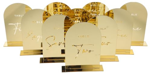 Healifty Lot de 10 Numéros de Table en Acrylique Doré, Faciles à Utiliser et Personnalisables, pour Mariage, Anniversaire ou Boutique