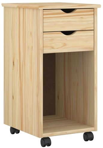 vidaXL Rollschrank Braun 34 x 39 x 65,5 cm Massives Kiefernholz, Schreibtisch, rechteckig und minimalistisch, viel Stauraum, mit Rollen, MDF-Möbel für Dein Zuhause