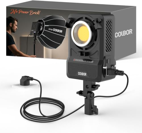 COLBOR Luce video a LED da 200 W, design con alimentatore integrato, bicolore 2700 K-7000 K, COB lampada da studio con supporto Bowens, CRI 96+, Key Light per live streaming, registrazione video