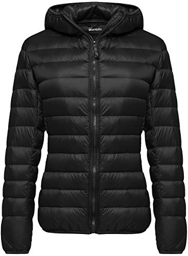 wantdo Women's Quilted Down Filled Jacket Hooded Short Puff Black M