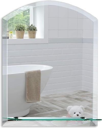 Neue Design Schöner gewölbter Badezimmerspiegel mit Ablage, modern und stylish, mit abgerundeten Kanten, Wandbefestigung, Badspiegel, Wandspiegel, Spiegel 60cm x 45cm