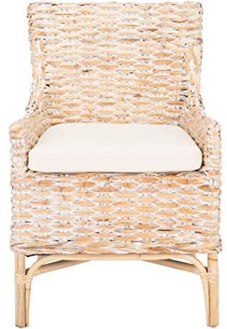 Safavieh Home Collection Cristen Rattan Cushion Accent Chair, Natural White Wash/White (ACH6513A)