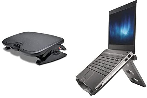 Kensington Adjustable Ergonomic Foot Rest - Black (K52789WW) & Easy Riser Portable Ergonomic Laptop Cooling Stand (12-17) for Windows & Mac Devices Such as Dell, Toshiba, HP, Samsung- Grey (60112)
