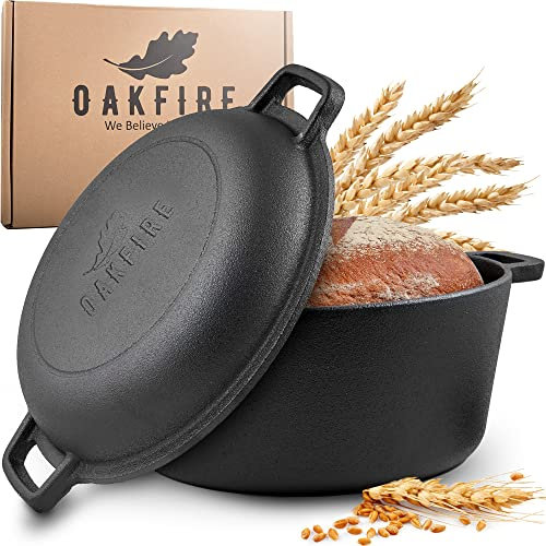 Oakfire Gusseisen Topf 2in1 mit Pfanne, Ø26cm 4.6L, Dutch Oven, Bräter, Schmortopf, Feuertopf, Kazan, Eingebrannt mit Anti-Haft, 4Elements, SpreadHeat - Tolle Aromaentfaltung
