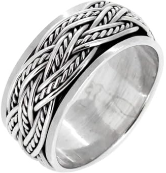 TreasureBay Anello da uomo con nodo celtico largo 10 mm, in argento Sterling 925, con filatura a fascia per la meditazione, per alleviare lo stress, disponibile nelle misure: R - Z, Argento Sterling