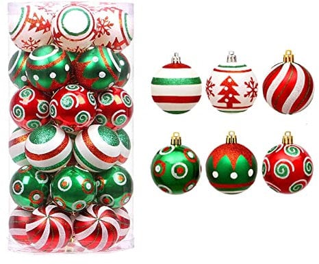HEZHU 30* Weihnachtskugel Baumschmuck Kunststoff Christbaumkugeln Weihnachtsdeko Party (rot+grün+weiß(A))
