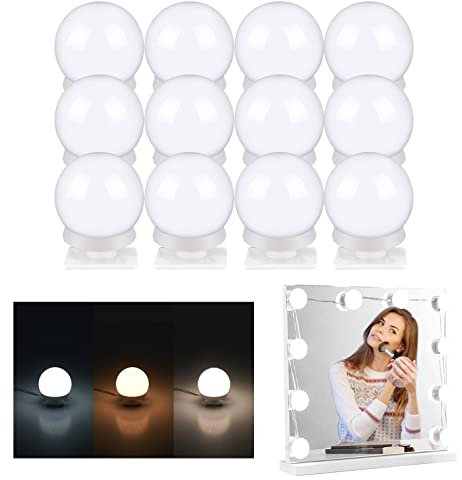 LED Spiegelleuchte Dimmbar Hollywood Lichter: 12 LED Lampen für Schminklicht mit 3 Farbe Und 10 Dimmbar, USB Wiederaufladbar Spiegelleuchte für Schminktisch Bad Kosmetikspiegel Beleuchtung, Make Up