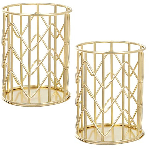 2 Stücke Stiftehalter Gold Runder Pinselhalter Gold Mode Metall Durchbrochen Stiftehalter Eisenkunst Schreibgerätehalter Make-up Pinsel Stiftehalter Pinsel Organizer für Büro Haushalt Schule(golden)