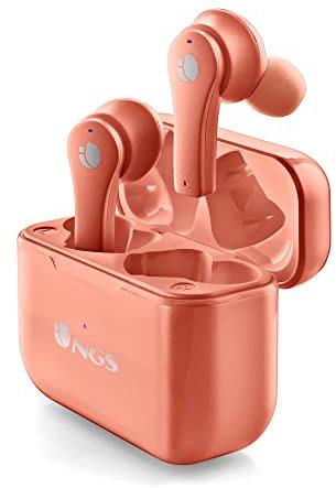 NGS ARTICA Bloom Coral - Auriculares inalámbricos compatibles con tecnología Bluetooth y TWS, Base de Carga, 24h de autonomía, micrófono, Control táctil, Coral.