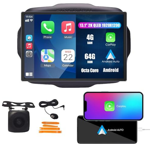 WOSTOKE Automóviles CarPlay Android Auto Navegación Estéreo GPS Radio Cámara de Marcha Atrás 13.1 QLED Pantalla Táctil Tabletas Pad Reproductor de Medios Para Jeep Renegade 2016-2020 Octa Core 4G+64G