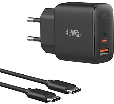 45W USB C Ladegerät für Samsung, cshare 2 Port USB C PD GAN Schnellladegerät für Galaxy S24 Ultra/S24+/S24/S23 Ultra/S23+/S23/S22 Ultra/S21/A54 /A25/A15 5G/Z Flip 5/Tab S9 FE+,mit 2m Typ C Ladekabel