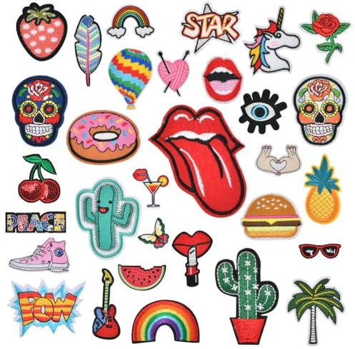 ANNTIM 32PCS Iron on Patches for Clothing K ids, Applique Patches, Sew on Patches for Clothing, Embroidery Patch Applique Patch Stickers for Clothing T-Shirt Jeans Bags Adults and K ids