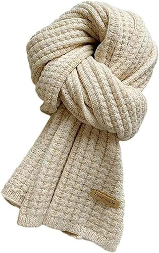 EHOTER Strickschal Warm Langschal Gestrickt Winterschal Einfarbig Mode Groß Verdickt Wollschal Vintage Unisex Schals Deckenschal Halstuch für Damen Mädchen Herren Junge Geschenk (Beige,Einheitsgröße)