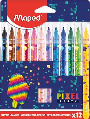 Maped - Filzstifte, Fasermaler COLOR'PEPS PIXEL PARTY mit mittlerer Spitze - mit coolen Pixel-Motiven - x12 Stifte
