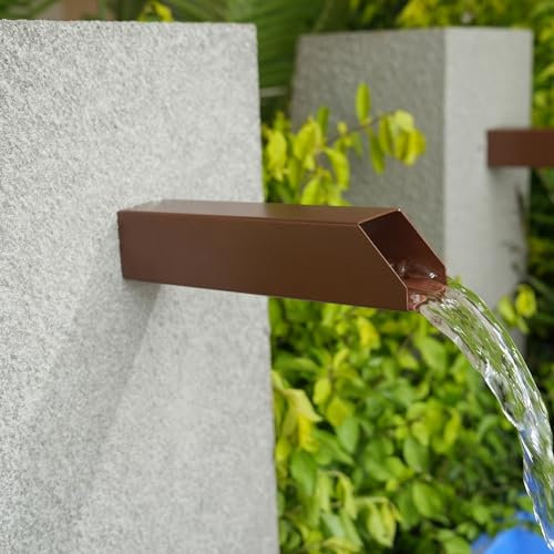 Aquadock 5,1 cm 316 Edelstahl Quadratischer Wasserbrunnenauslauf Wasserfall Spillway Scupper mit integriertem Sprühblech für Landschaftsdekorationen, Pools, Teiche, Wasserwände (Braun)