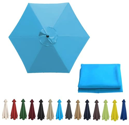 200/270/300cm 6/8 Streben Sonnenschirm Ersatzbezug, UV-Schutz Ampelschirm Bezug, Wasserdicht Schirmbezug Sonnenschirm Ersatzteile Für Balkon, Garten, Pool Und Strand(Color:Lake blue,Size:6 ribs-2m(6.5