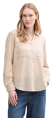 TOM TAILOR Damen 1035247 Bluse mit Brusttaschen aus Baumwolle, 21650-Summer Beige, 40